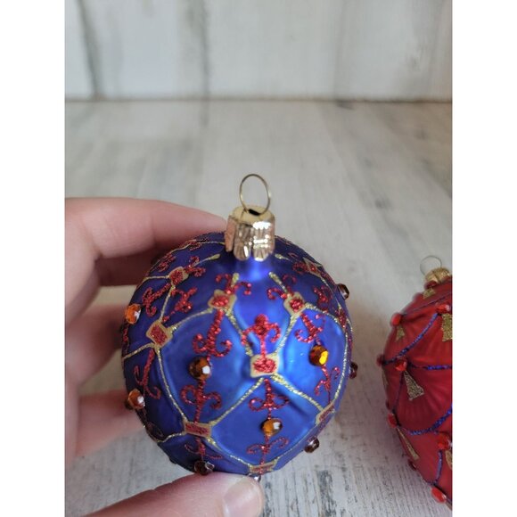 Egg glitter embroidered glass ornament set Xmas - Picture 4 of 6